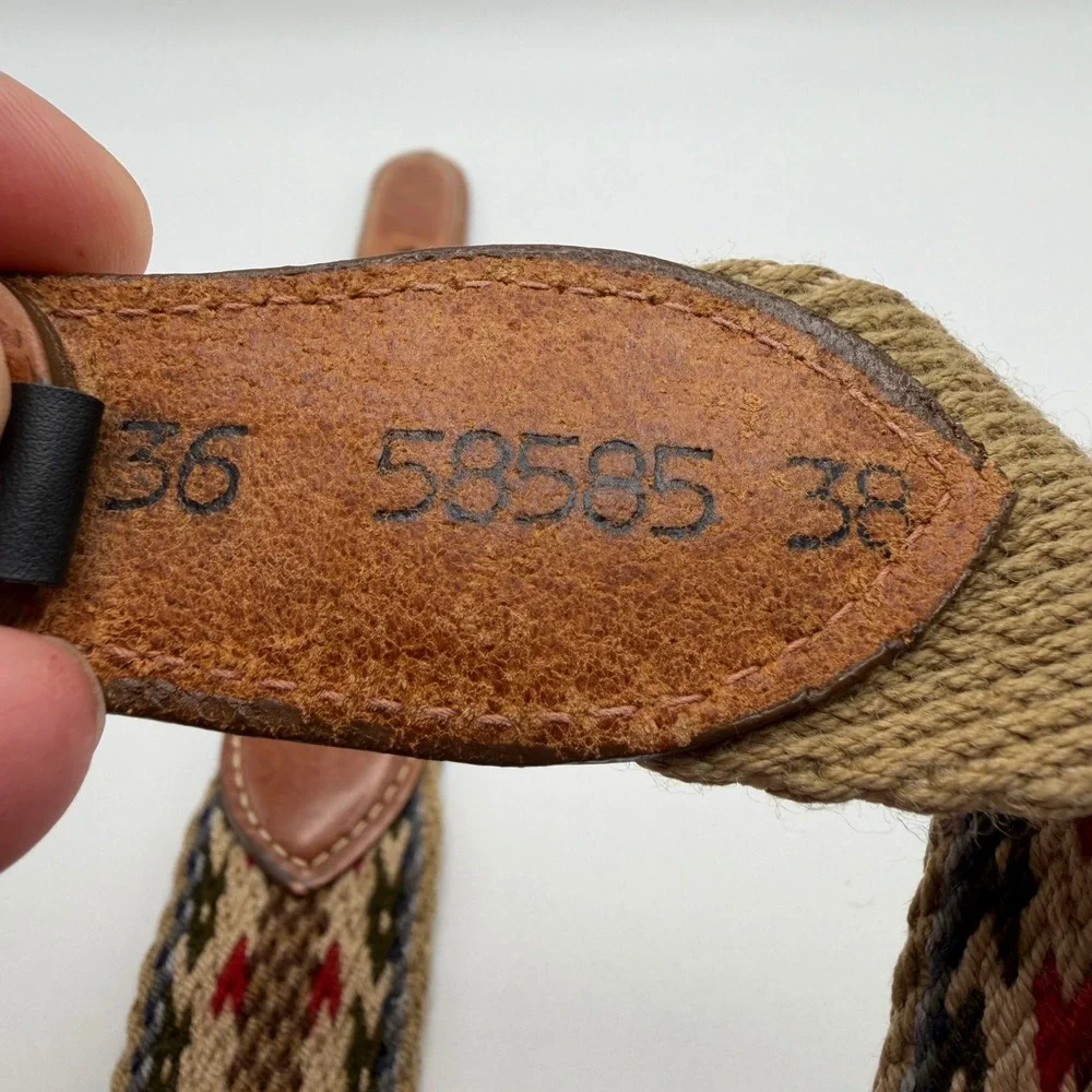 Dominican Republic Mens 36/38 Multi Color Woven‎ Canvas Leather Belt Geometric